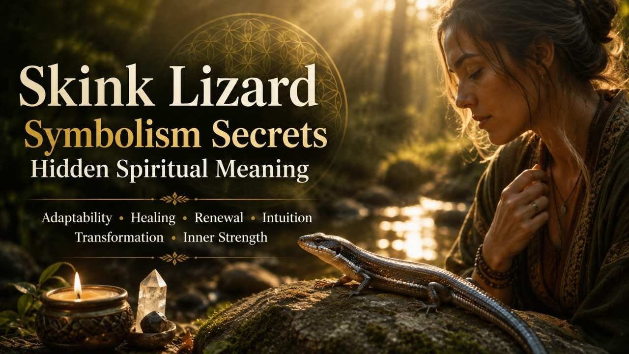 Skink lizard symbolism with spiritual meaning, healing, renewal, and transformation in a mystical nature setting