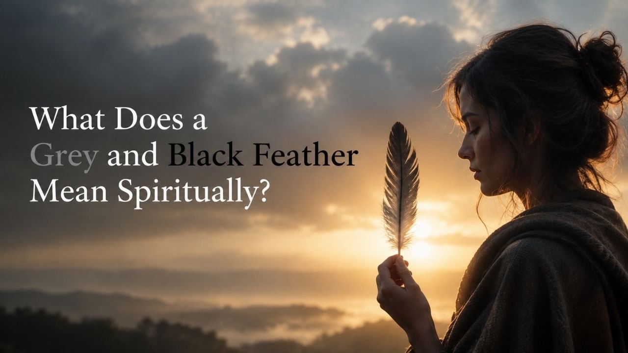 A woman holding a grey and black feather at sunset, symbolizing spiritual meaning and hidden signs.