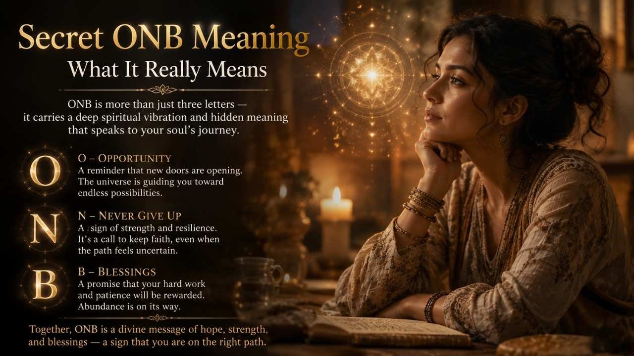 Spiritual ONB meaning explained with a peaceful woman, glowing mandala, candles, and a reflective atmosphere.